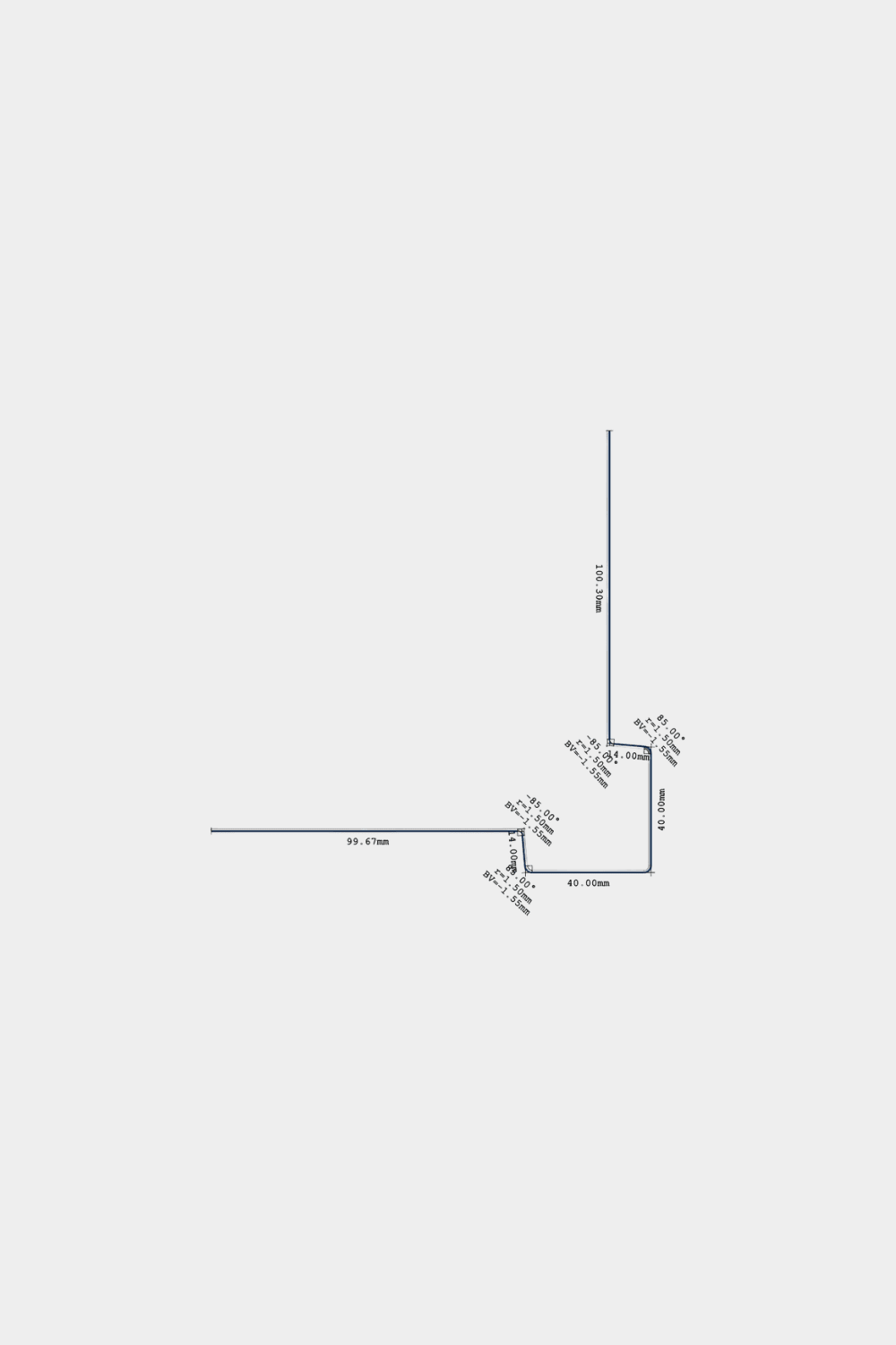 Diagrama técnico de WoodUpp Aluwood Esquina Exterior 240 cm, con detalle de ángulos y longitudes en mm para esquinas de paneles de fachada exterior con perfil angular exterior de aluminio.