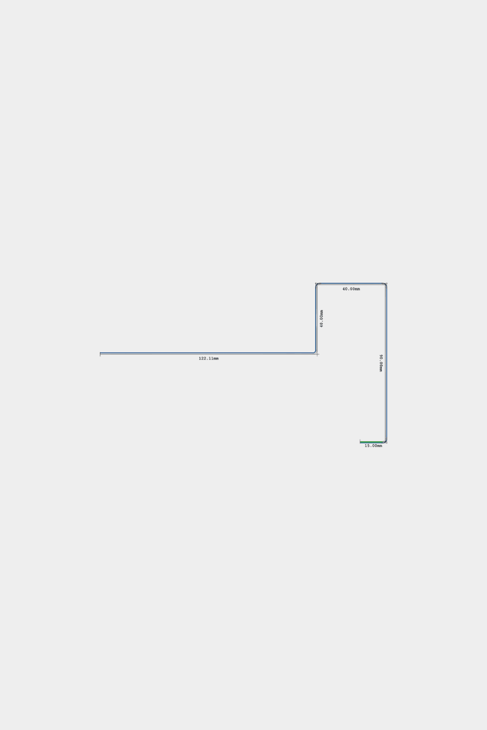 Dibujo lineal en forma de L que muestra las dimensiones para instalar un remate de esquina de 240 cm para panel de fachada WoodUpp Aluwood con un perfil de aluminio con recubrimiento en polvo.