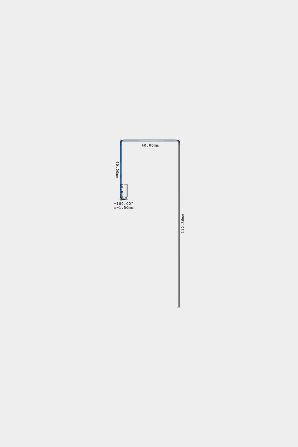 Diagrama técnico de la varilla de perfil en L para panel de fachada WoodUpp Aluwood de 240 cm, con dimensiones y orificio señalados, diseñada para instalación de remate superior o lateral.