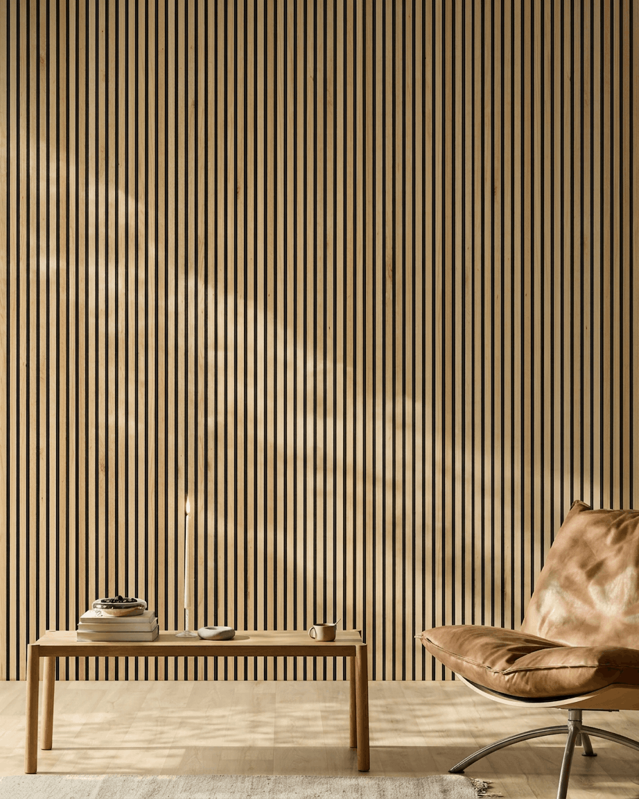 Akupanel | Acoustic Panel / Natural Wood, Rustic Natural Oak, Black felt, 300 x 60 cm 